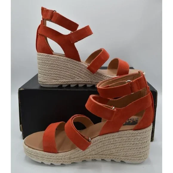 Sorel Womens Size 8.5 Cameron Multi Strap Wedge Signal Red Sandals